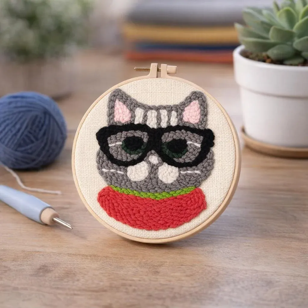 Kit punch needle Chat intello décoration murale