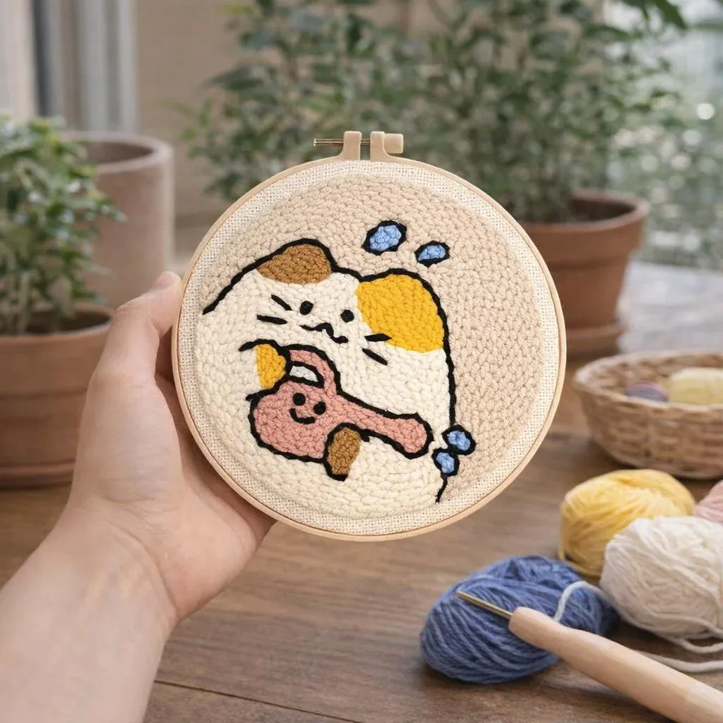Kit punch needle Chat jardinier en relief