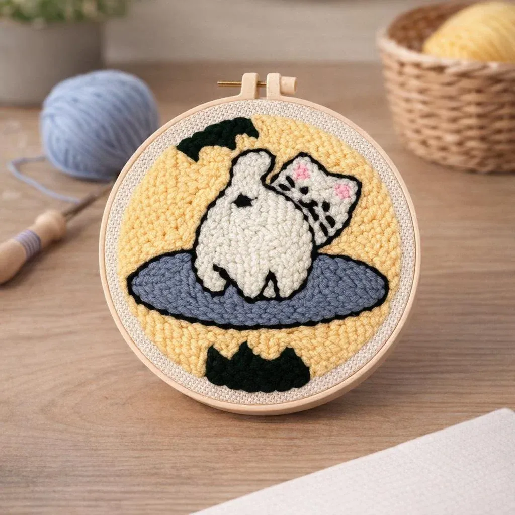 Kit punch needle chat joueur en relief mural