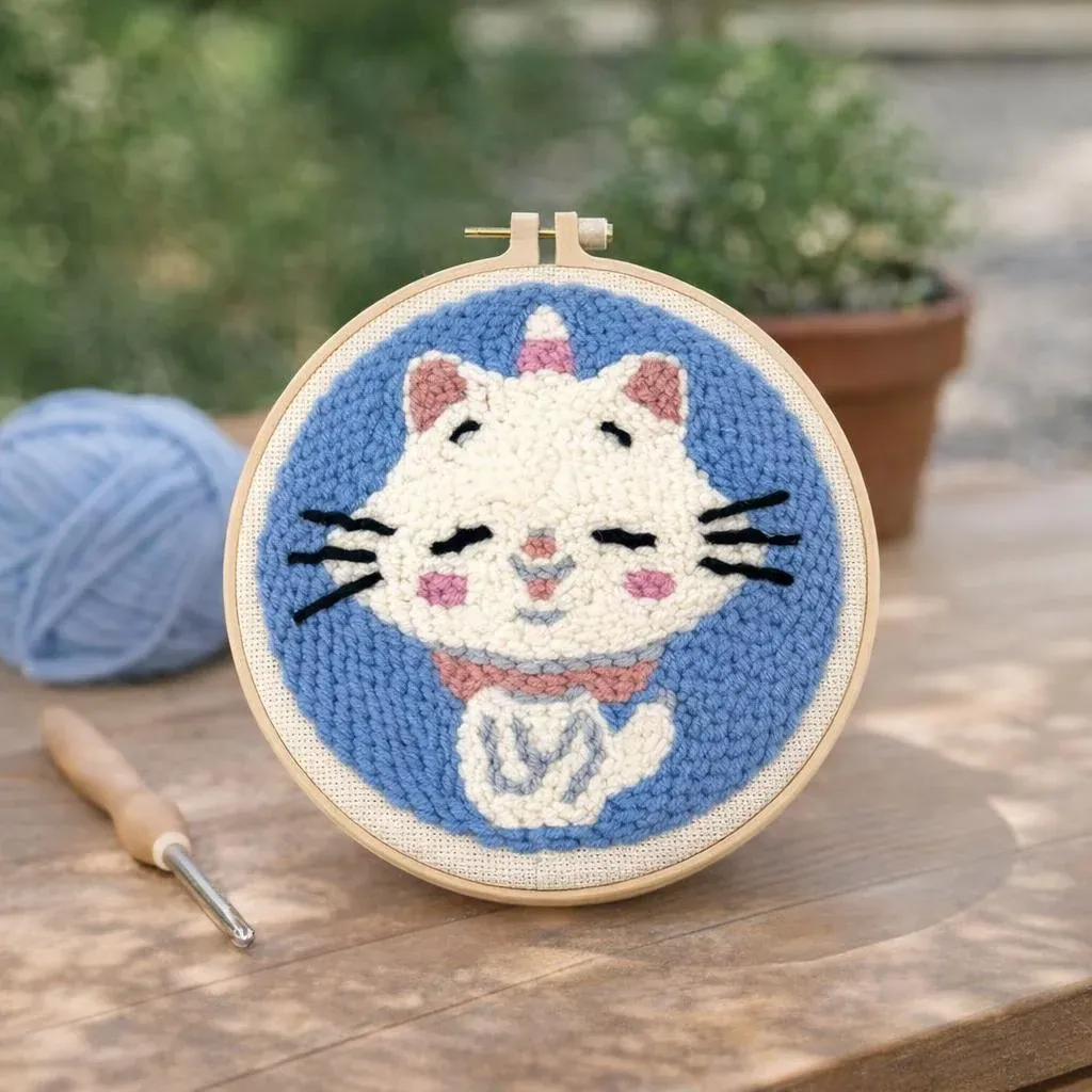 Kit punch needle chat licorne déco en relief