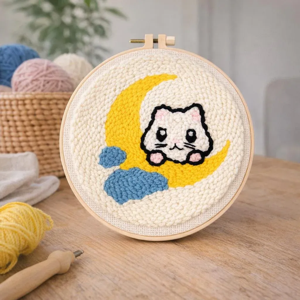 Kit punch needle chat sur la lune en relief