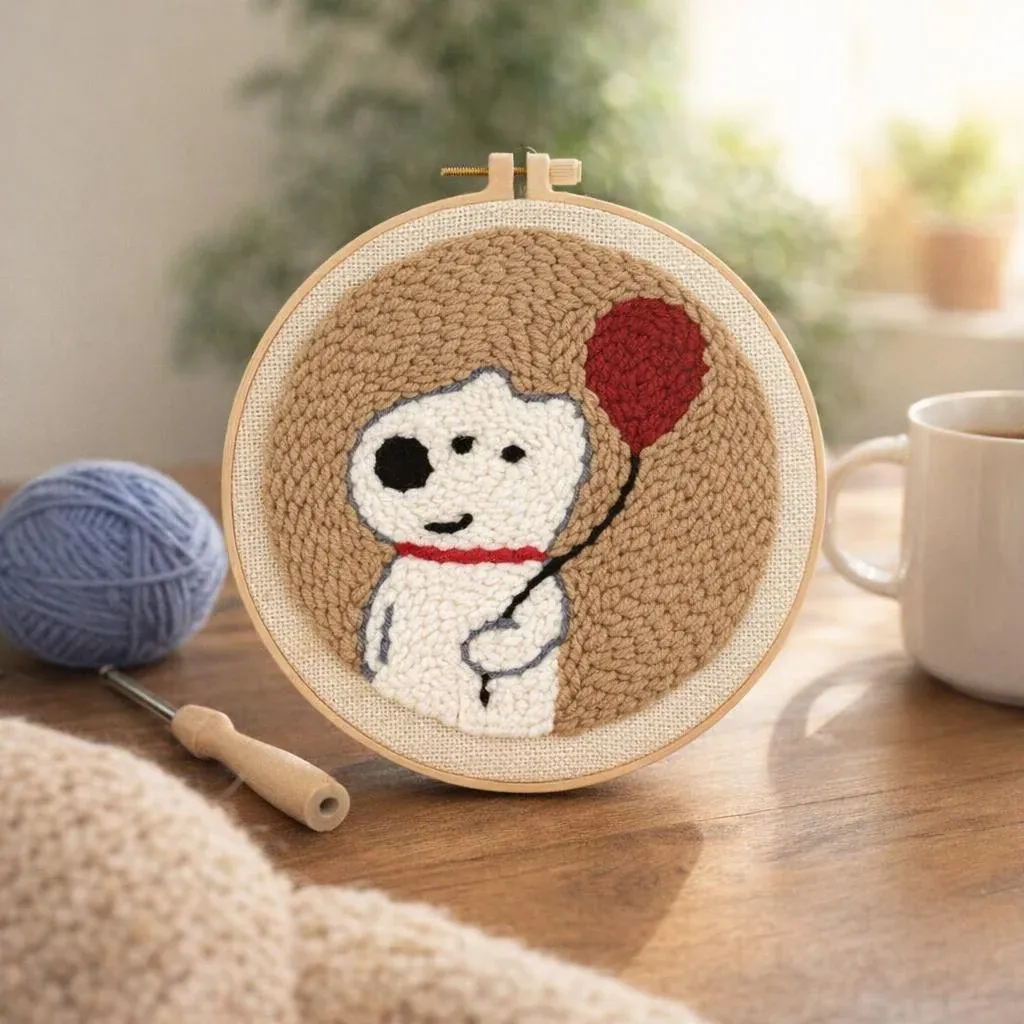 Kit punch needle chien blanc avec ballon