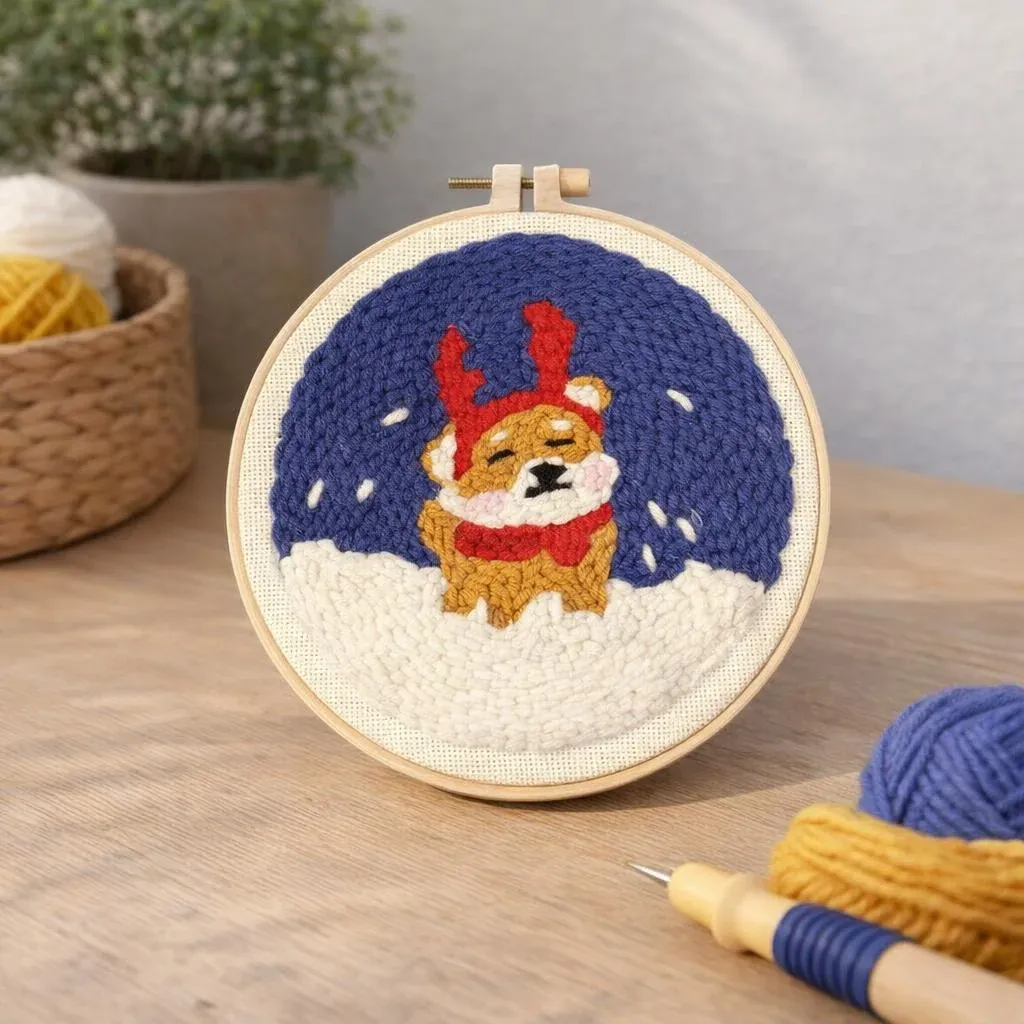 Kit punch needle chien renne en relief doux