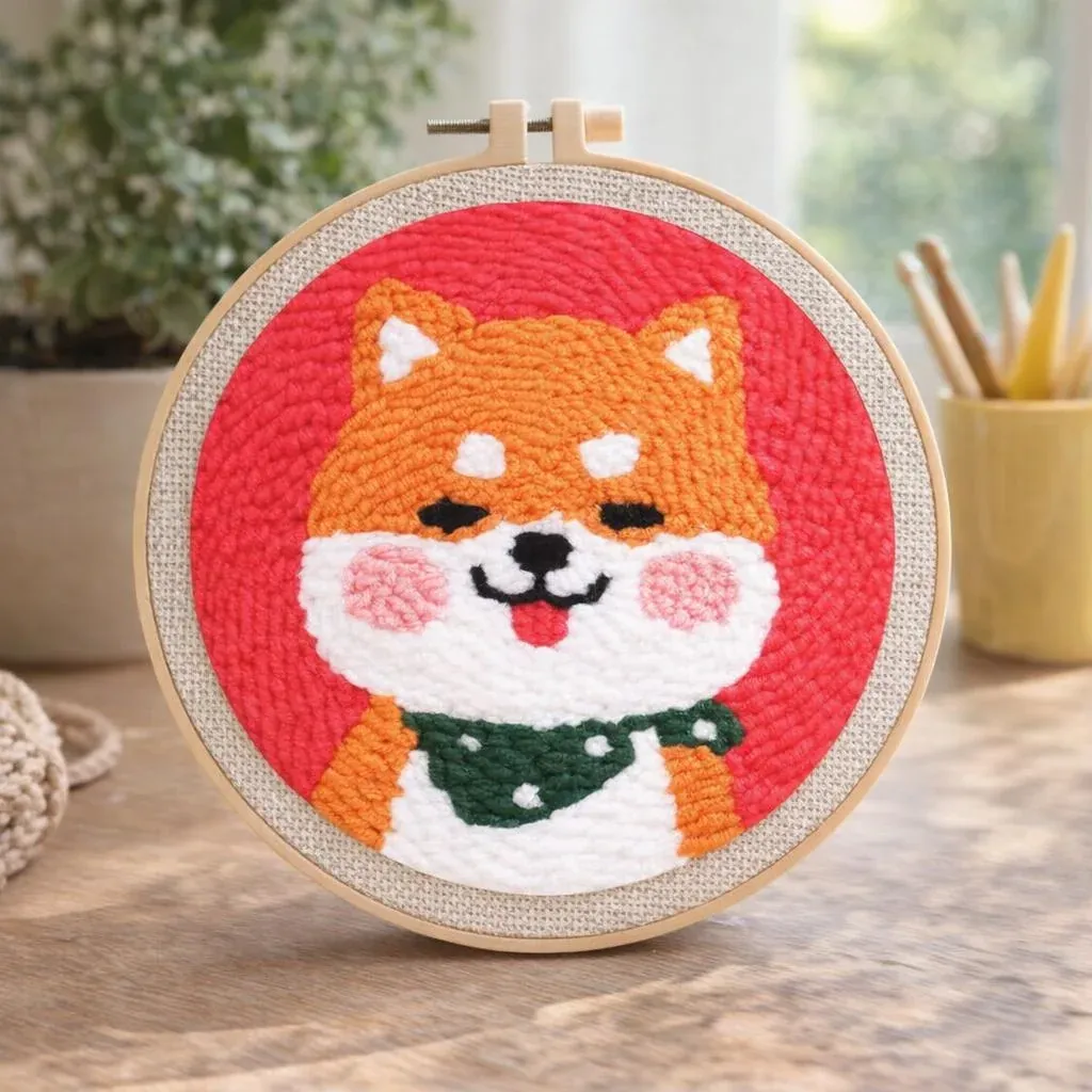 Kit punch needle chien Shiba Inu en relief