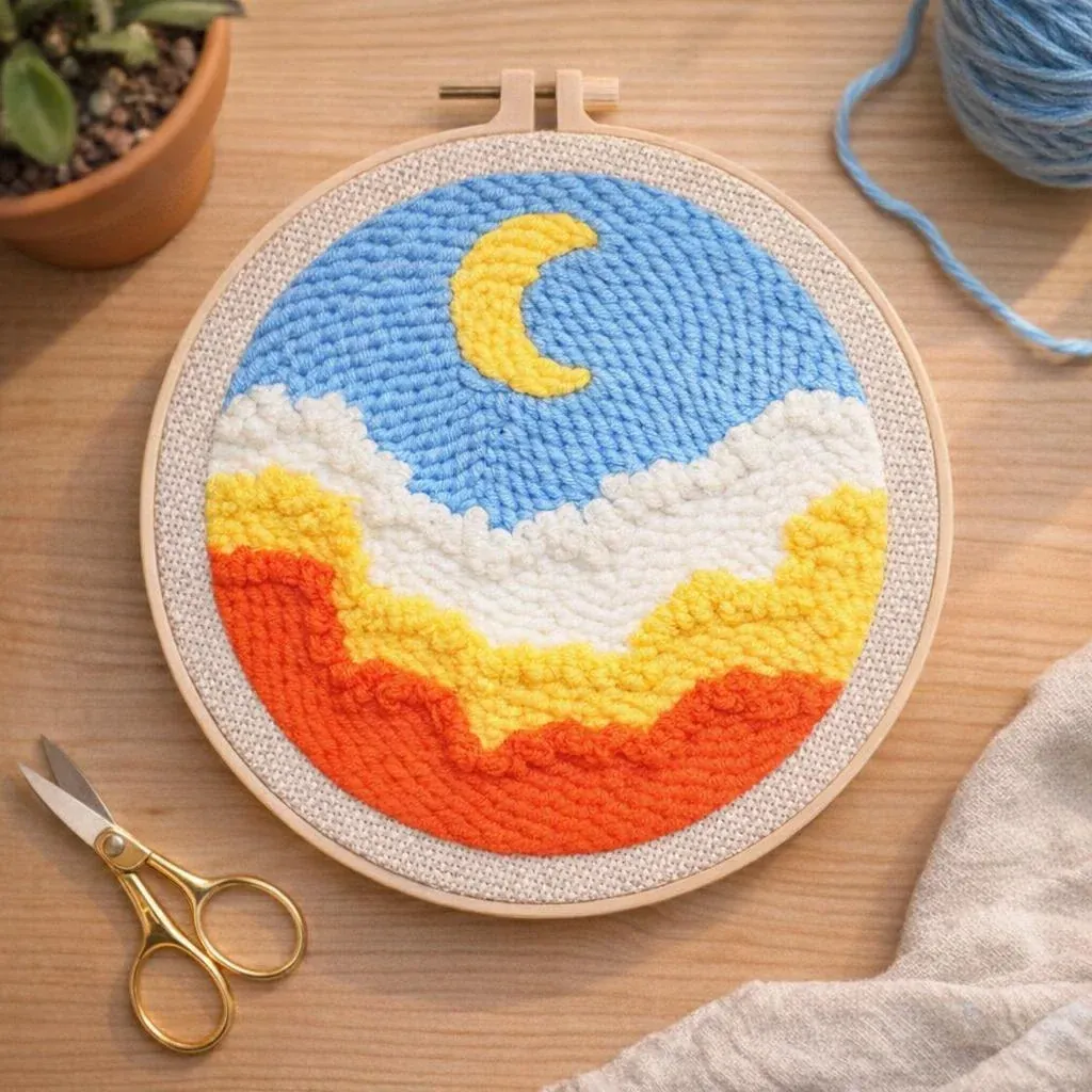 Kit punch needle ciel et nuage en relief