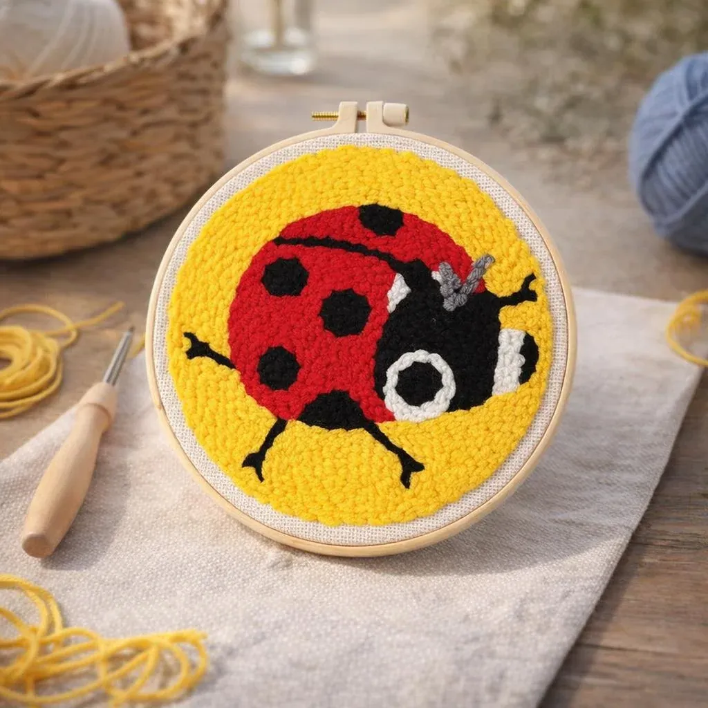 Kit punch needle coccinelle en relief mural