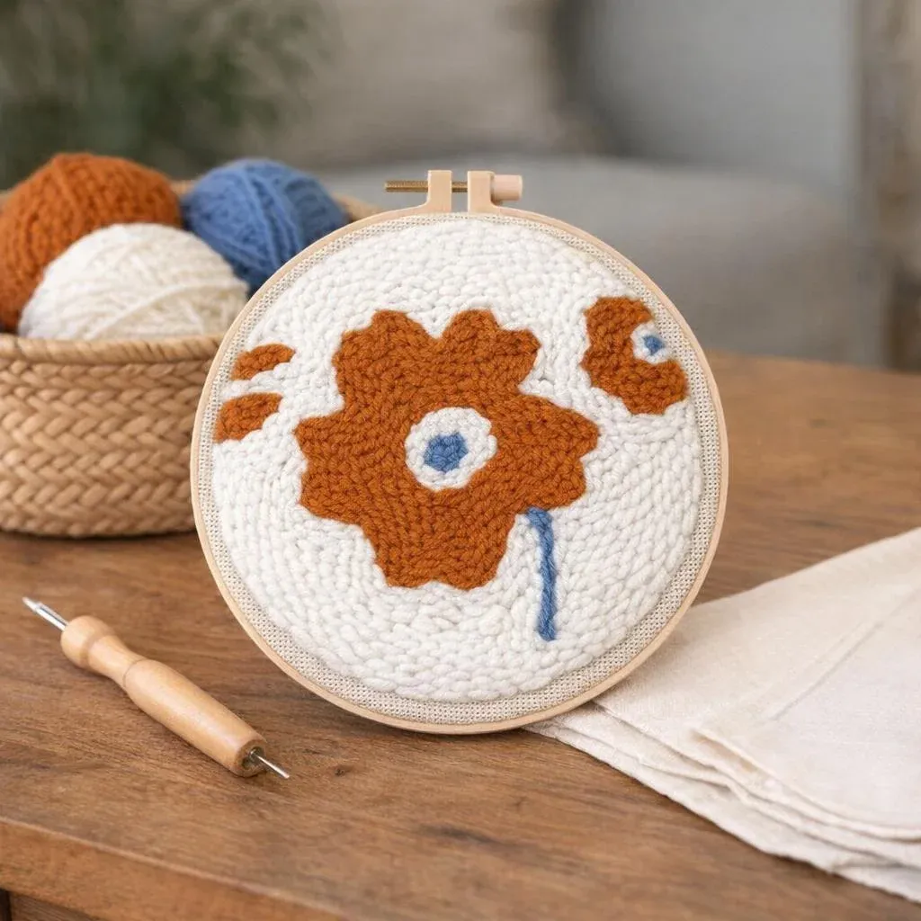 Kit punch needle coquelicot brun en relief