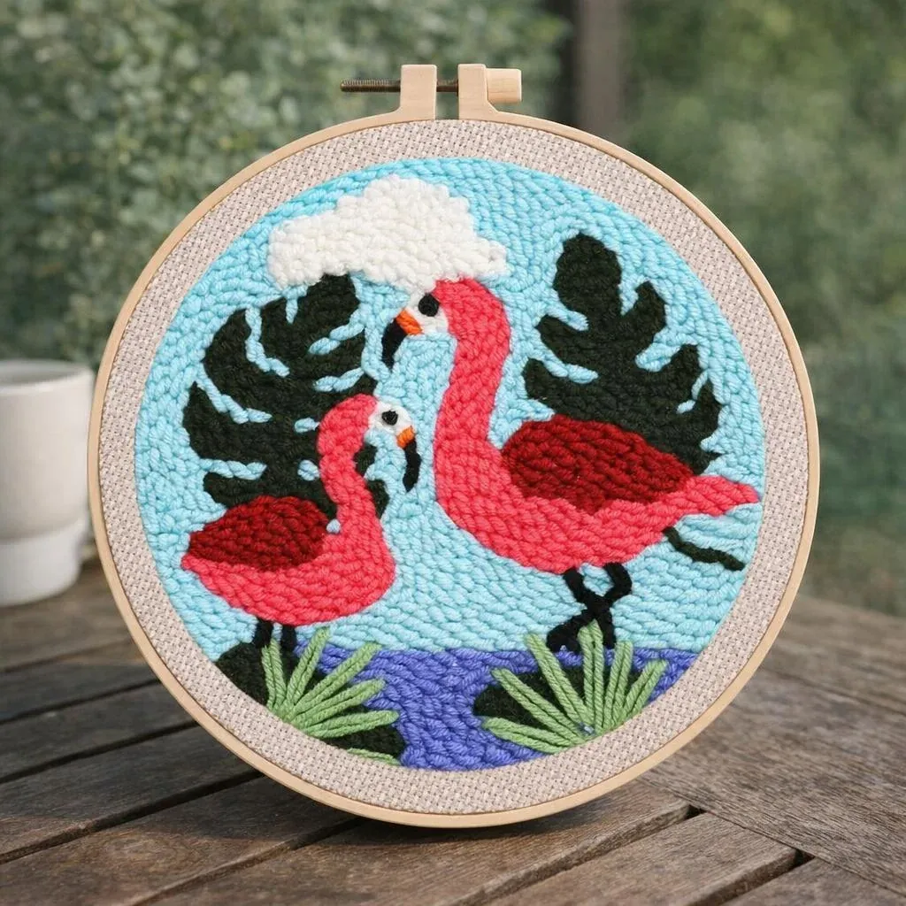 Kit punch needle couple de flamants roses