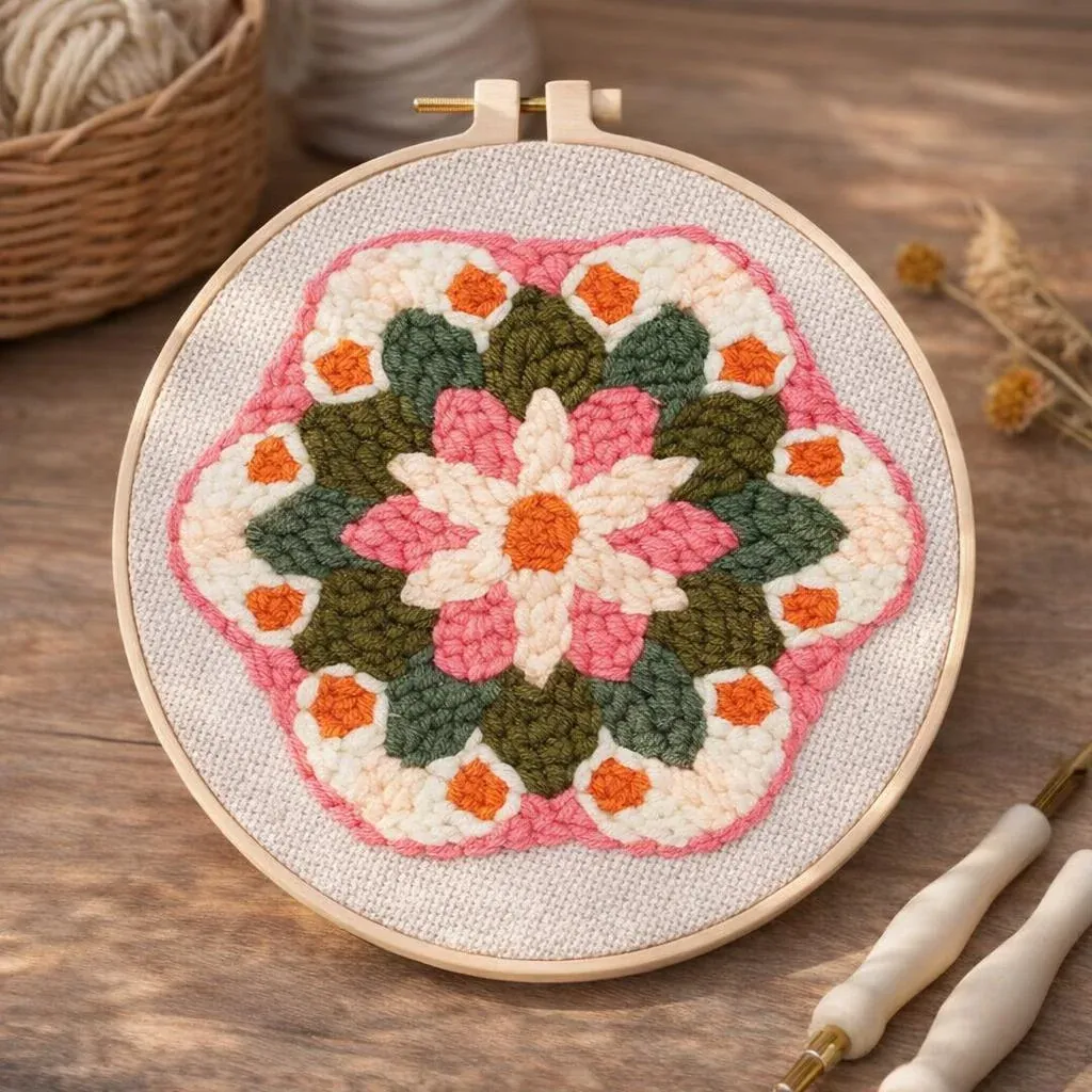 Kit punch needle couronne de fleurs en relief