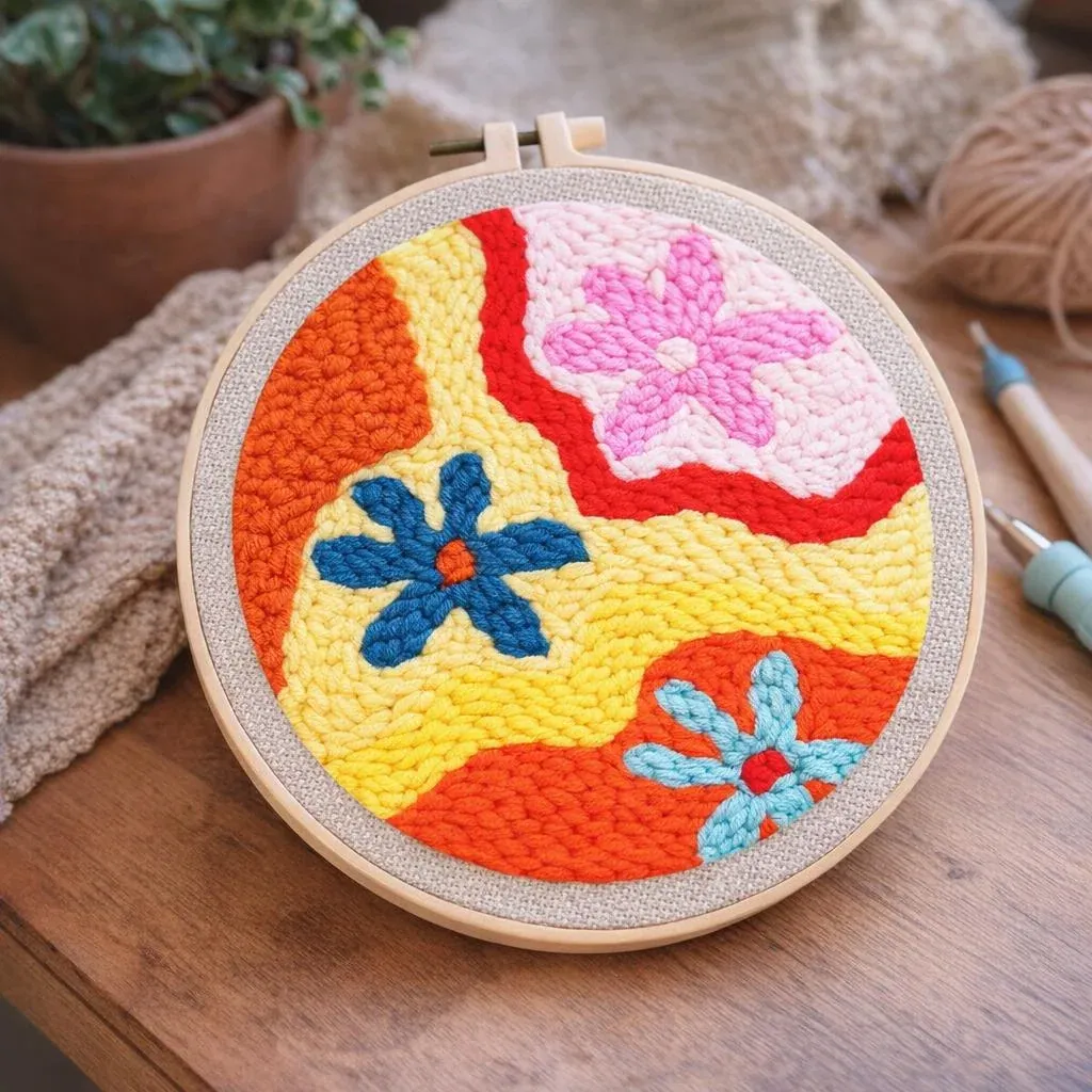 Kit punch needle dégradé de fleurs en relief