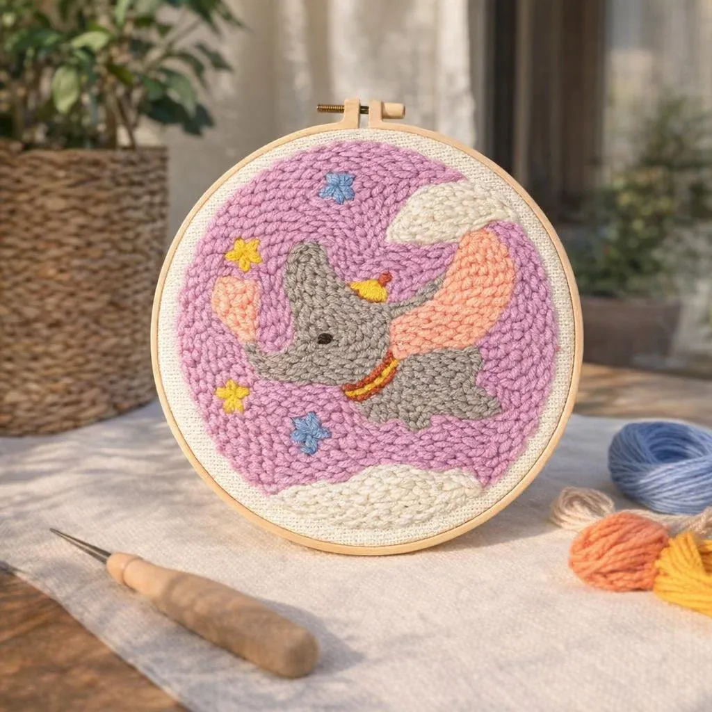 Kit punch needle éléphant volant en relief
