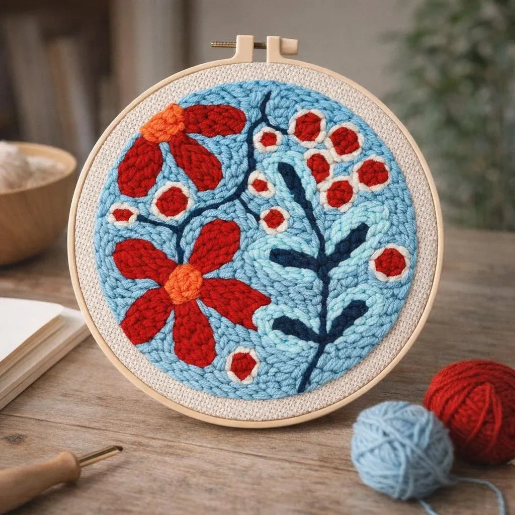 Kit punch needle Explosion de fleurs rouges