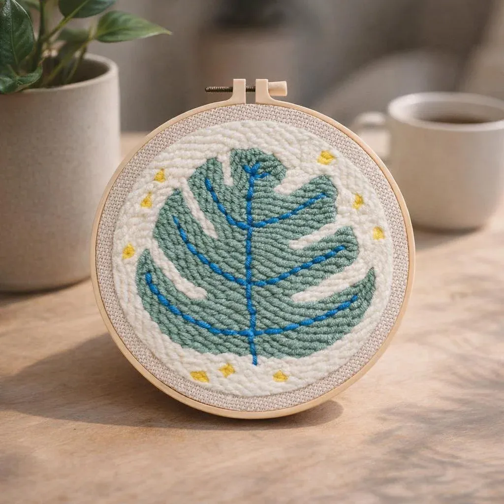 Kit punch needle feuille verte en relief