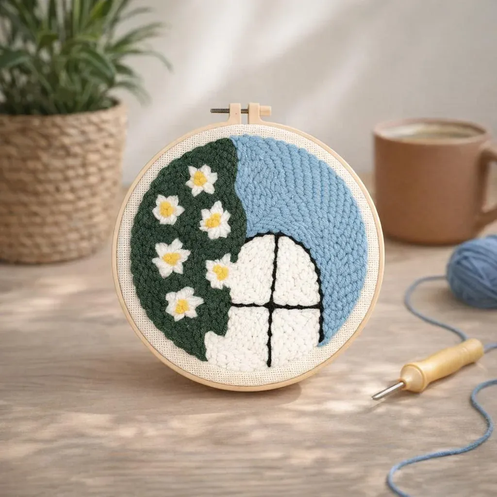 Kit punch needle Fleur à la fenêtre en relief