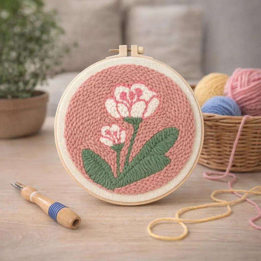 Kit punch needle fleurs blanches en relief