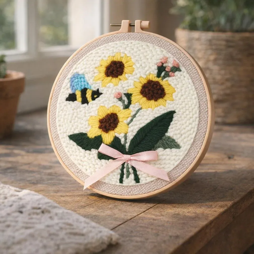 Kit punch needle fleurs et abeille en relief