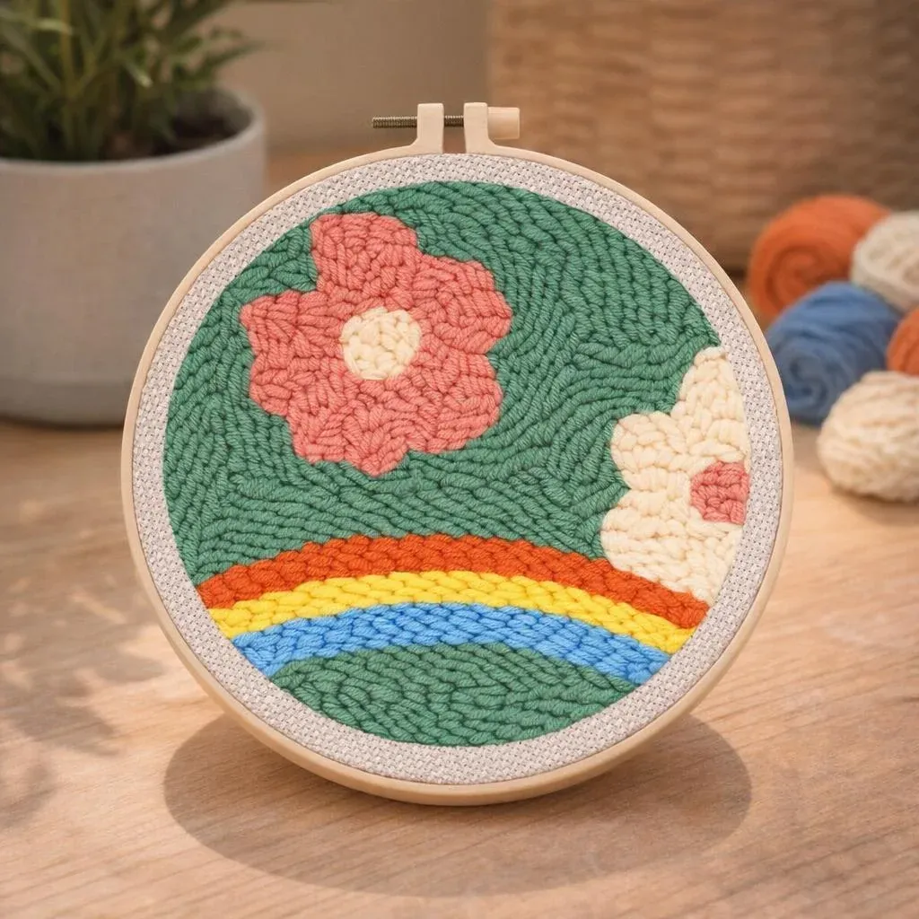 Kit punch needle fleurs et arc-en-ciel doux