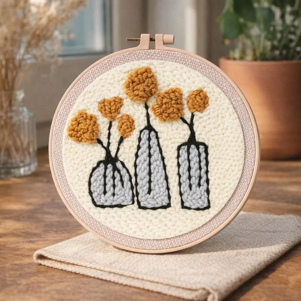 Kit punch needle Fleurs et Vases en relief