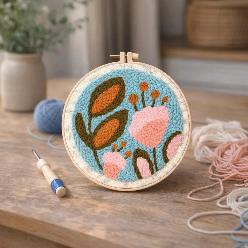 Kit punch needle fleurs sauvages en relief