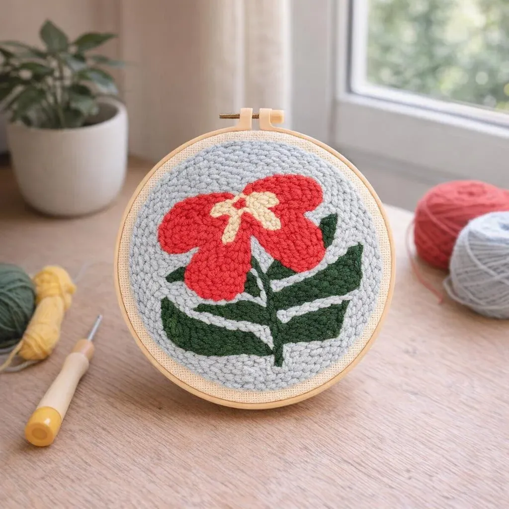 Kit punch needle Hibiscus à boucles de laine