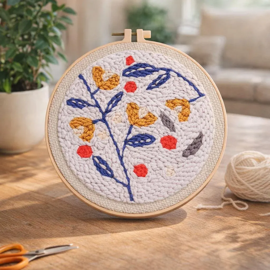 Kit punch needle houx sur fond bleu mural