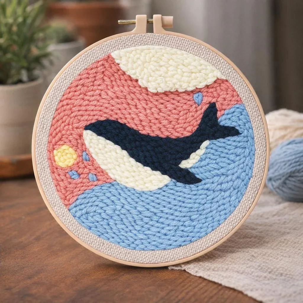 Kit punch needle baleine bleue en relief