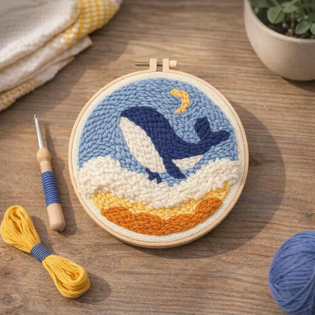 Kit punch needle baleine bleue sous la lune