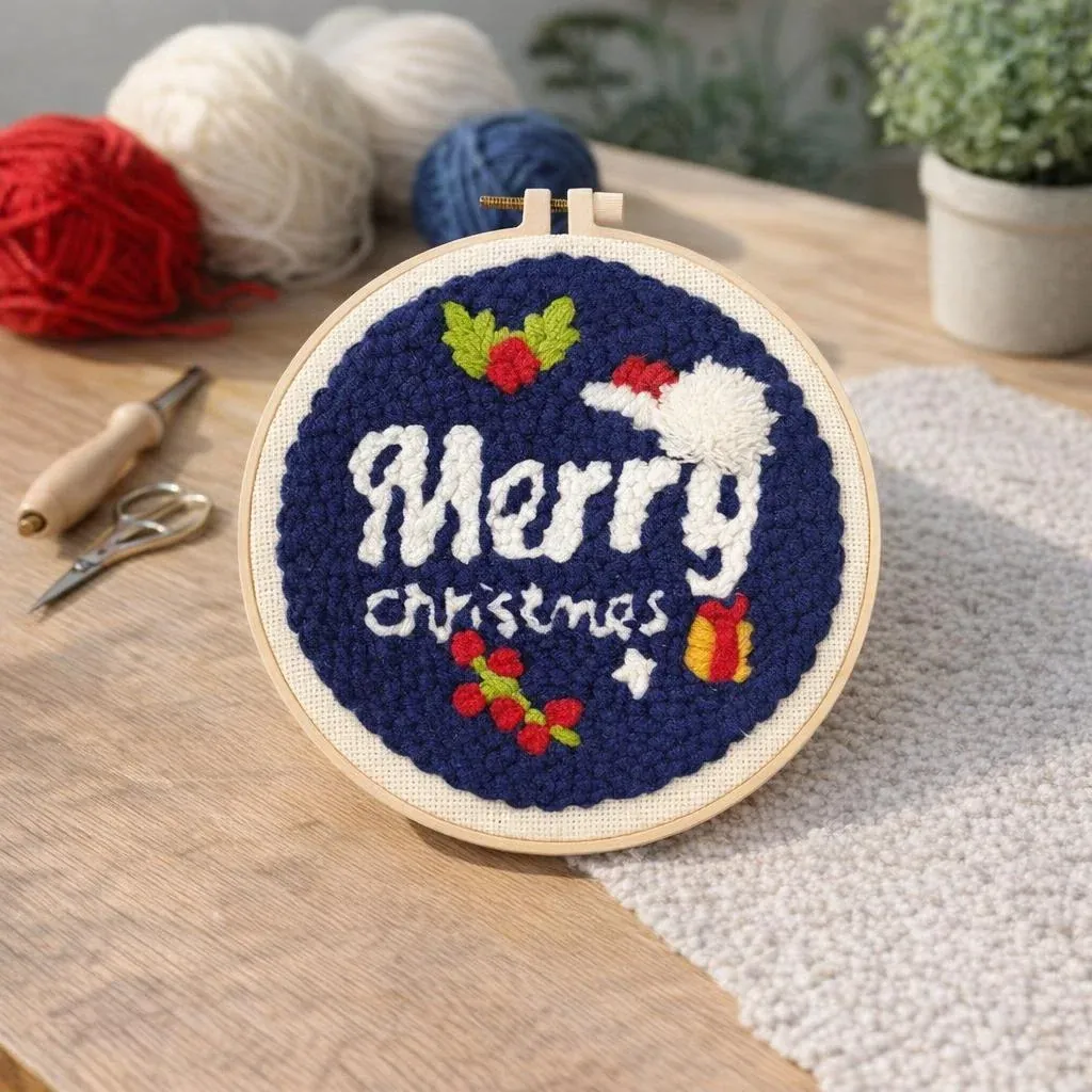 Kit punch needle Joyeux Noël avec cadre 20 cm