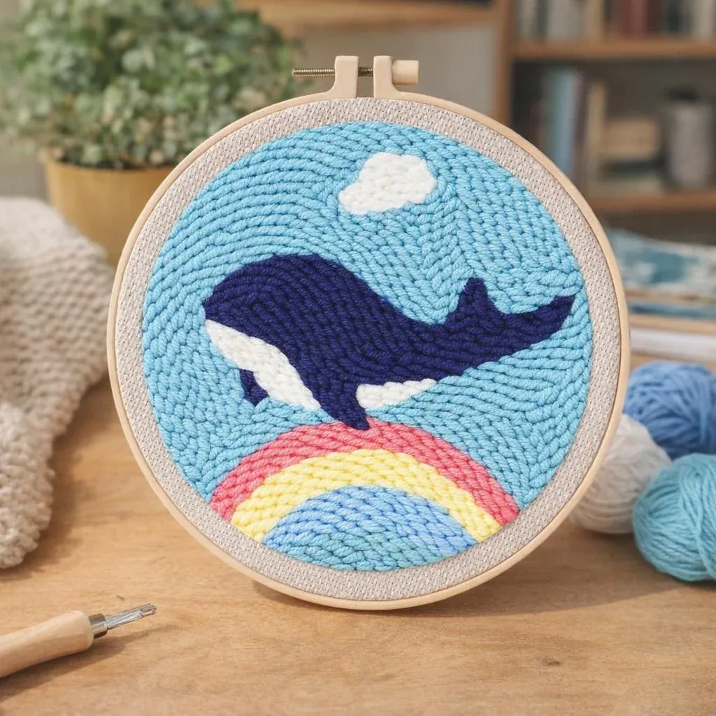 Kit punch needle baleine bleue en relief