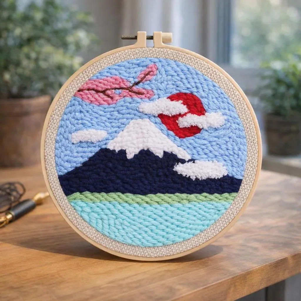 Kit punch needle Mont Fuji et cerisier japonais