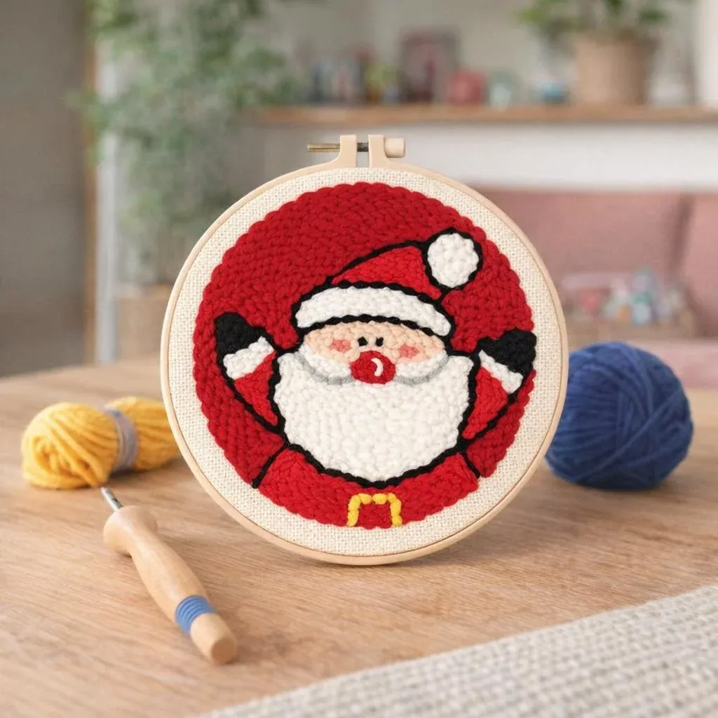 Kit punch needle Père Noël en cadre rond