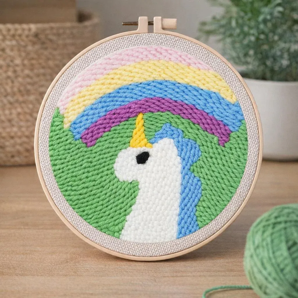 Kit punch needle licorne et arc-en-ciel doux