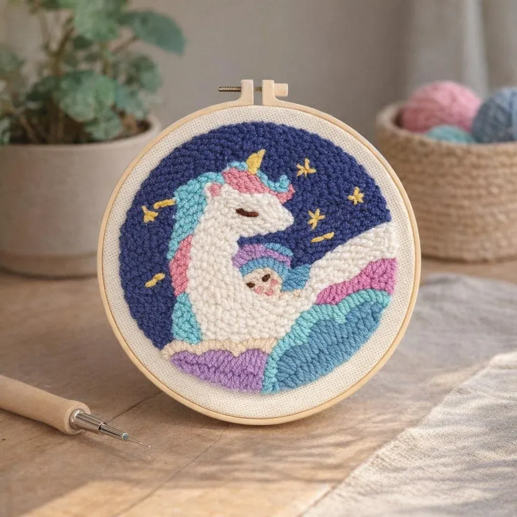 Kit punch needle licorne et bébé en relief