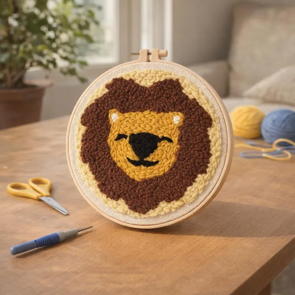 Kit punch needle lion mignon en relief doux