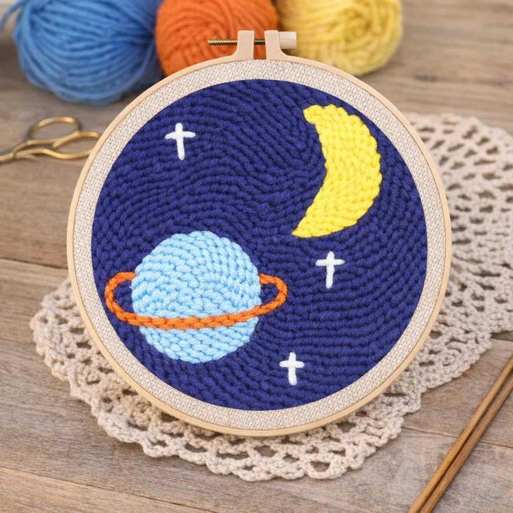 Kit punch needle Lune étoilée et Saturne