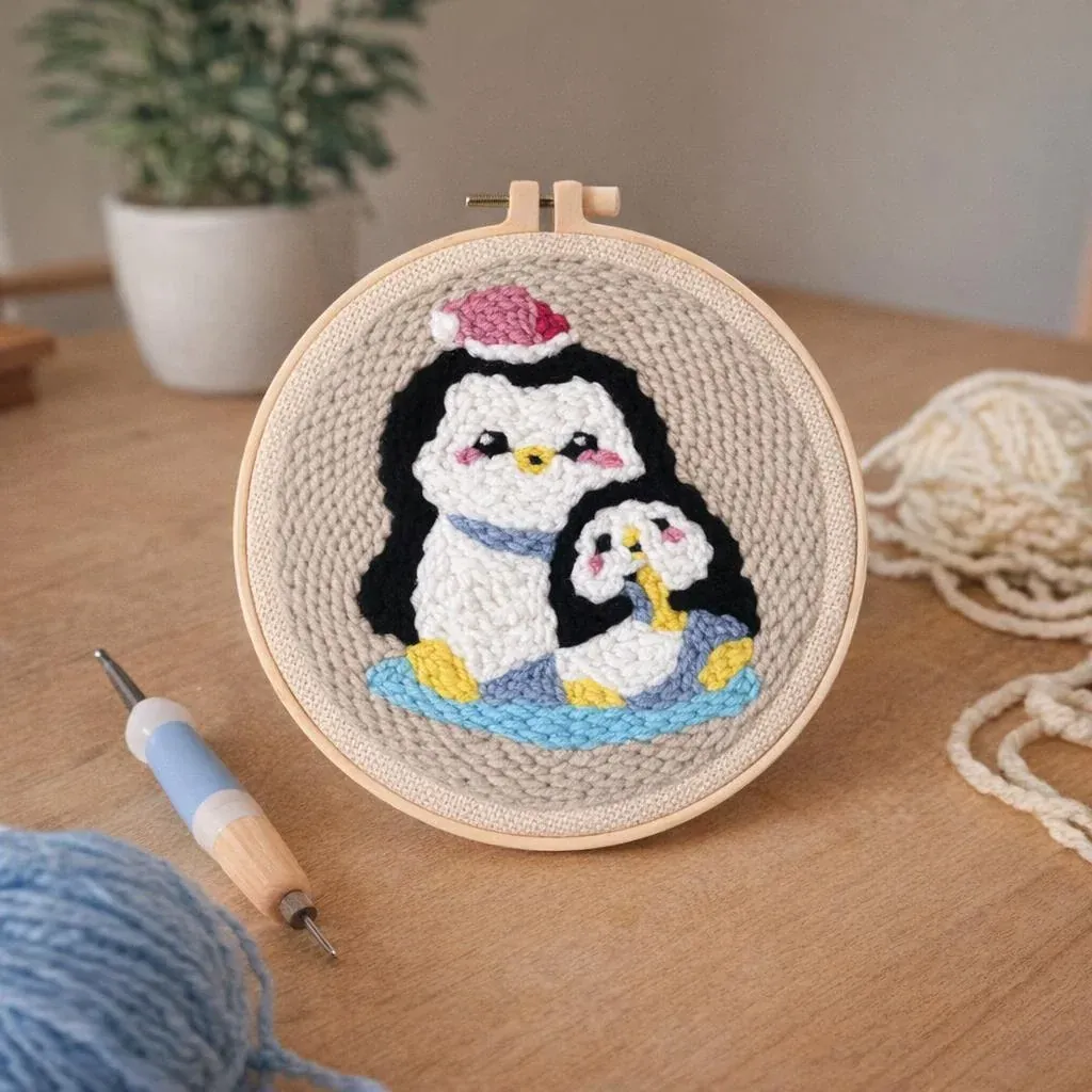 Kit punch needle manchot maman et son bébé