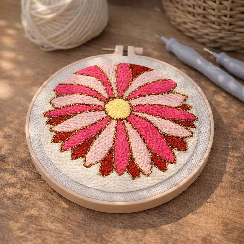 Kit punch needle marguerite en relief floral