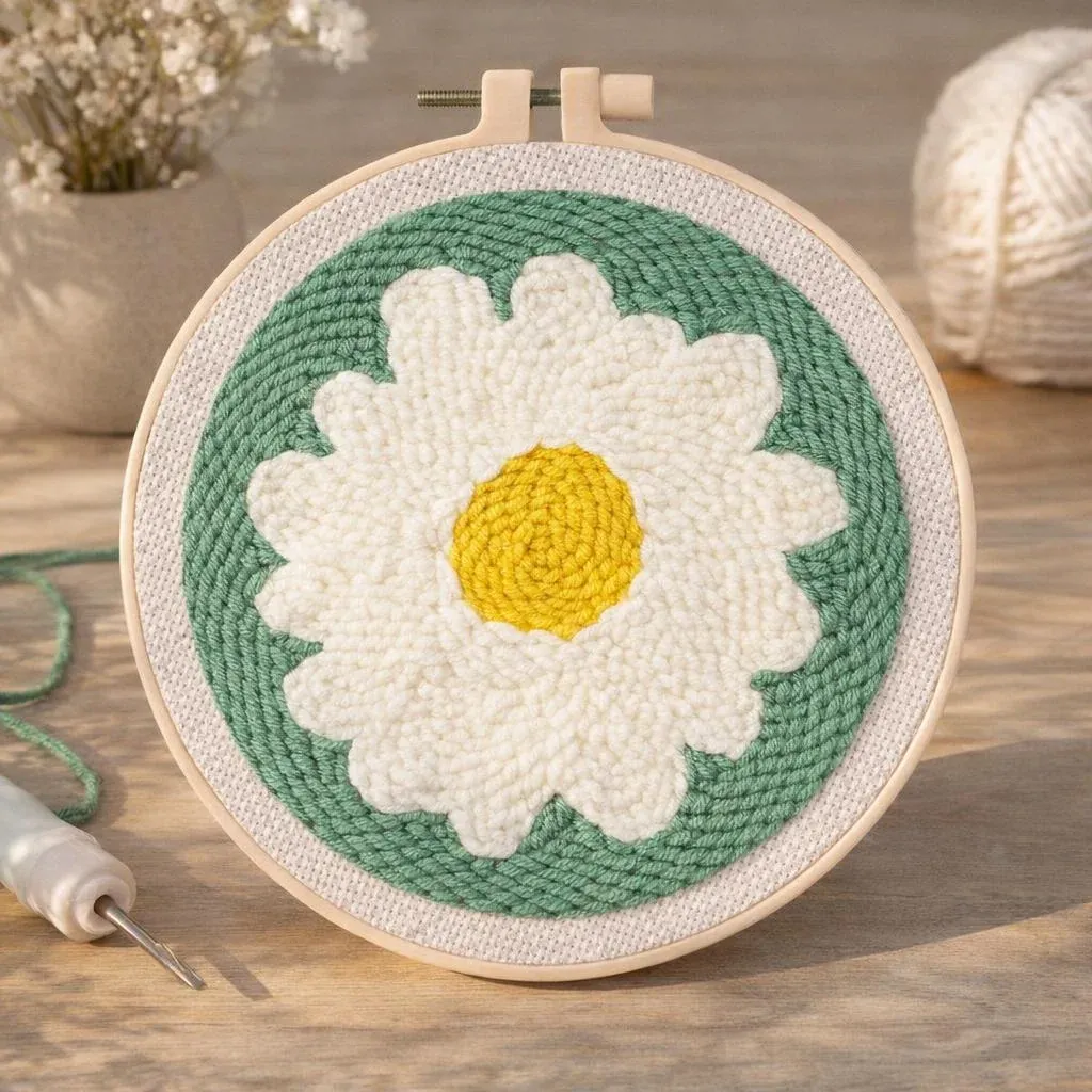 Kit punch needle marguerite blanche en relief