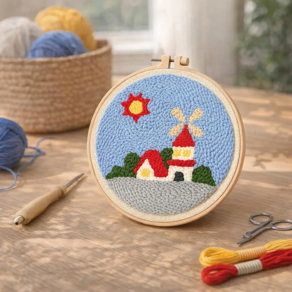 Kit punch needle Moulin ensoleillé décor mural