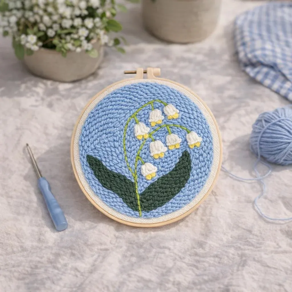 Kit punch needle muguet en tableau fleuri