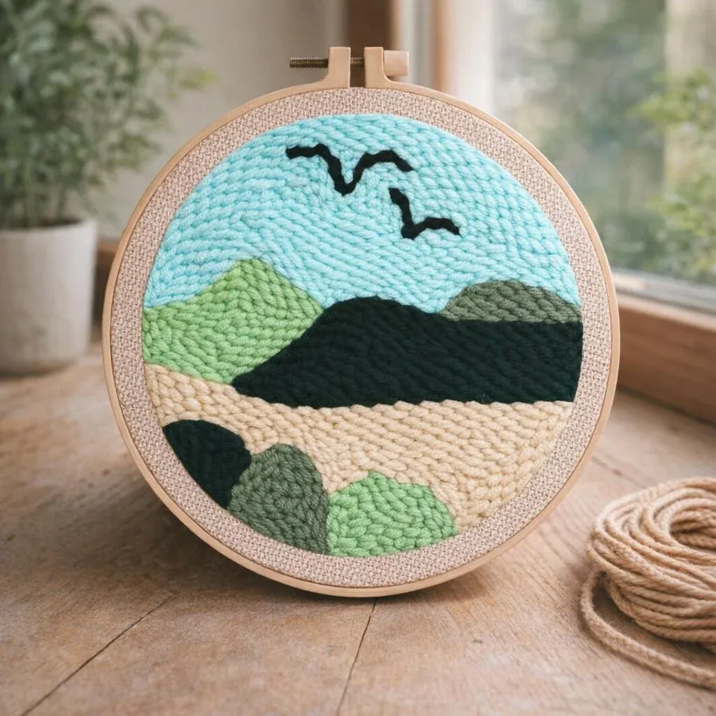 Kit punch needle oiseaux dans le ciel mural