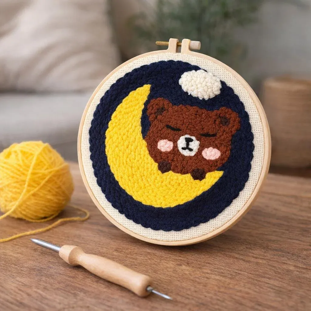 Kit punch needle ours mignon sur la lune