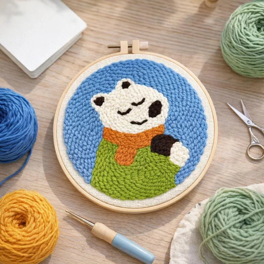 Kit punch needle ours polaire joyeux mural
