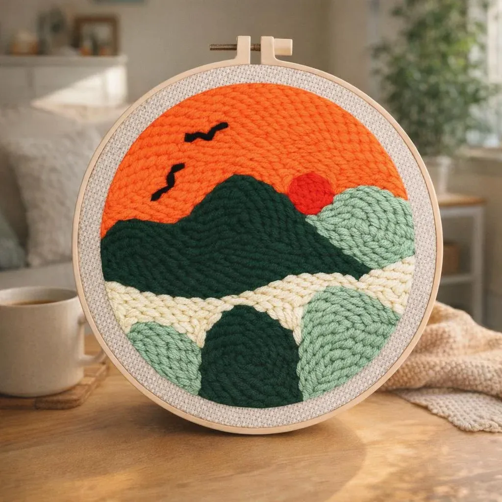 Kit punch needle paysage coucher de soleil