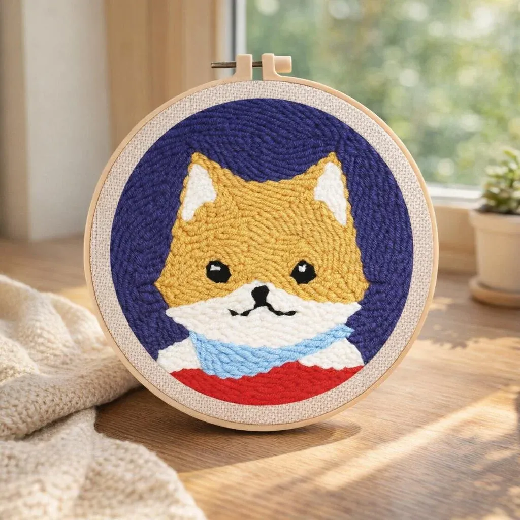 Kit punch needle Petit Renard en cadre rond