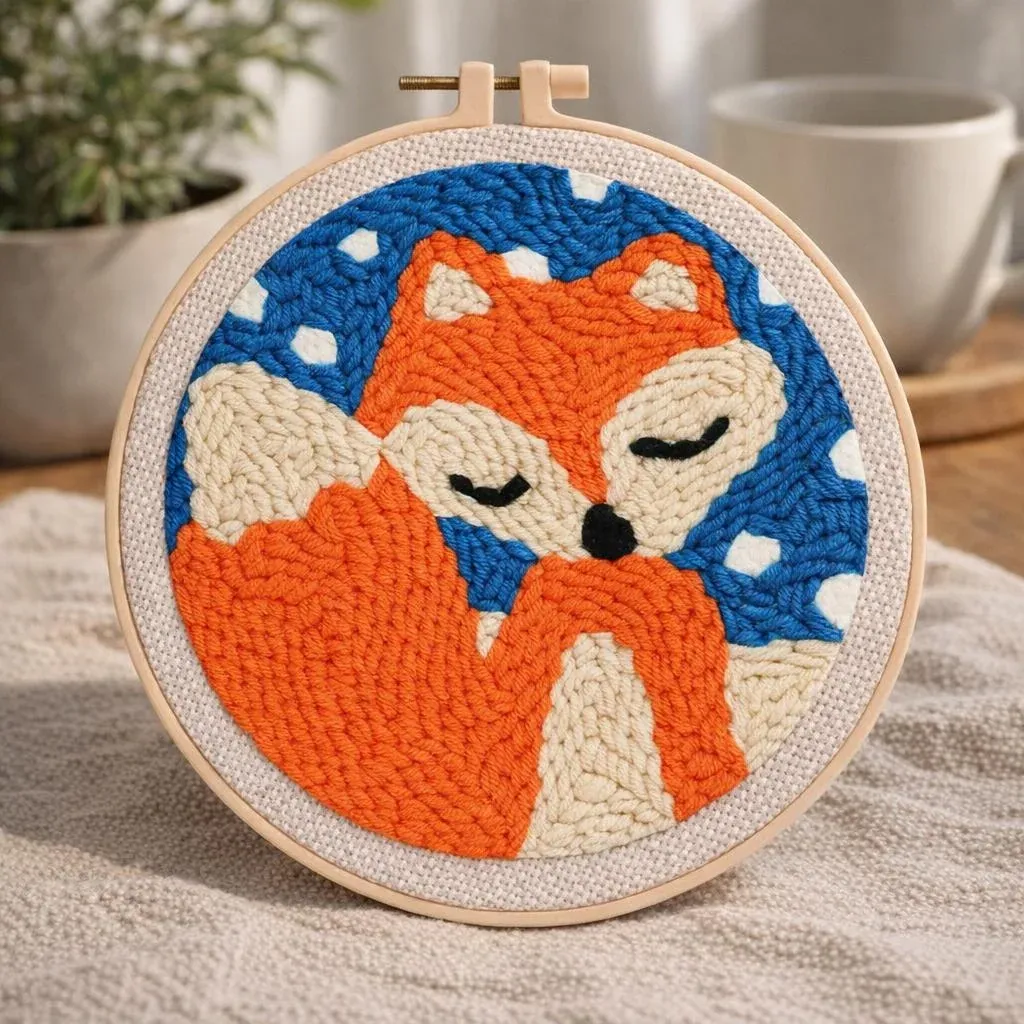 Kit punch needle petit renard et ciel bleu