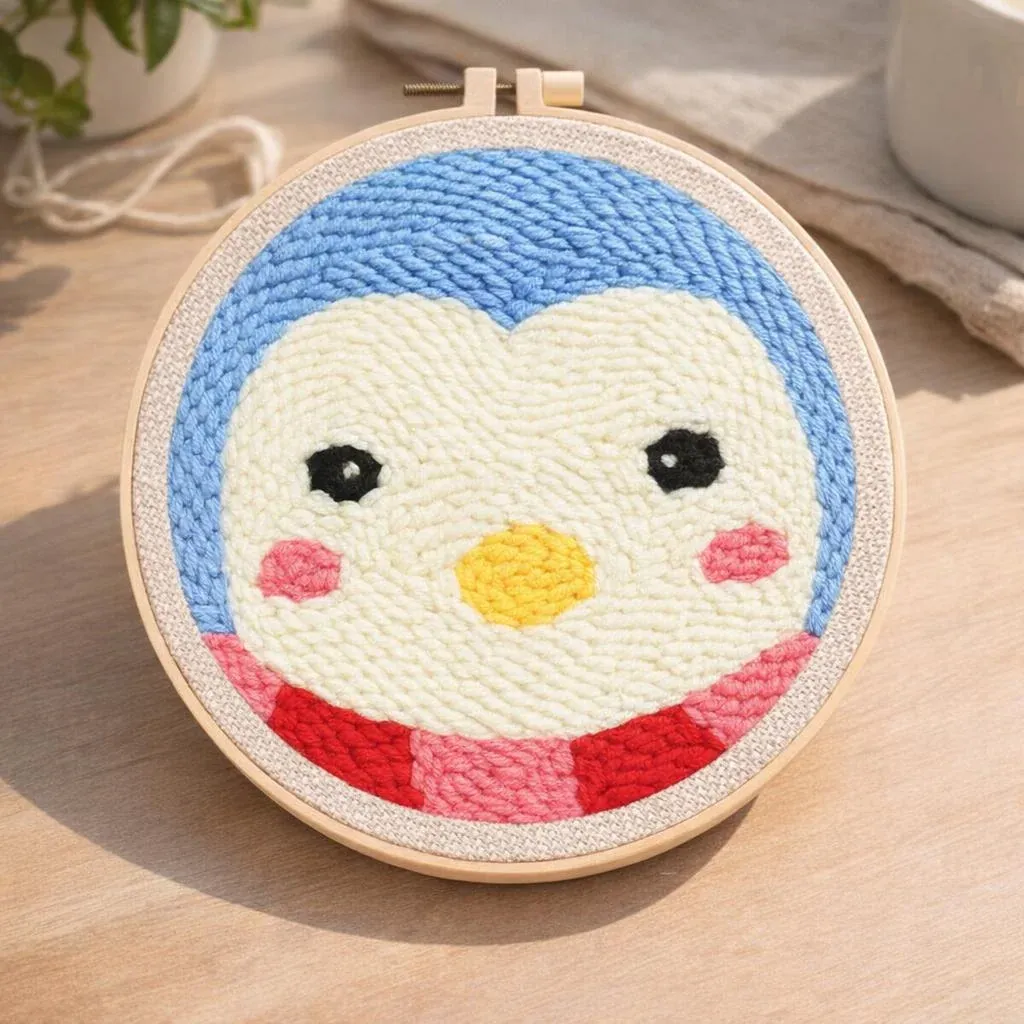 Kit punch needle pingouin en relief mural
