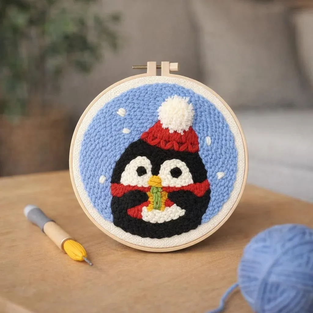 Kit punch needle Pingouin de Noël mural