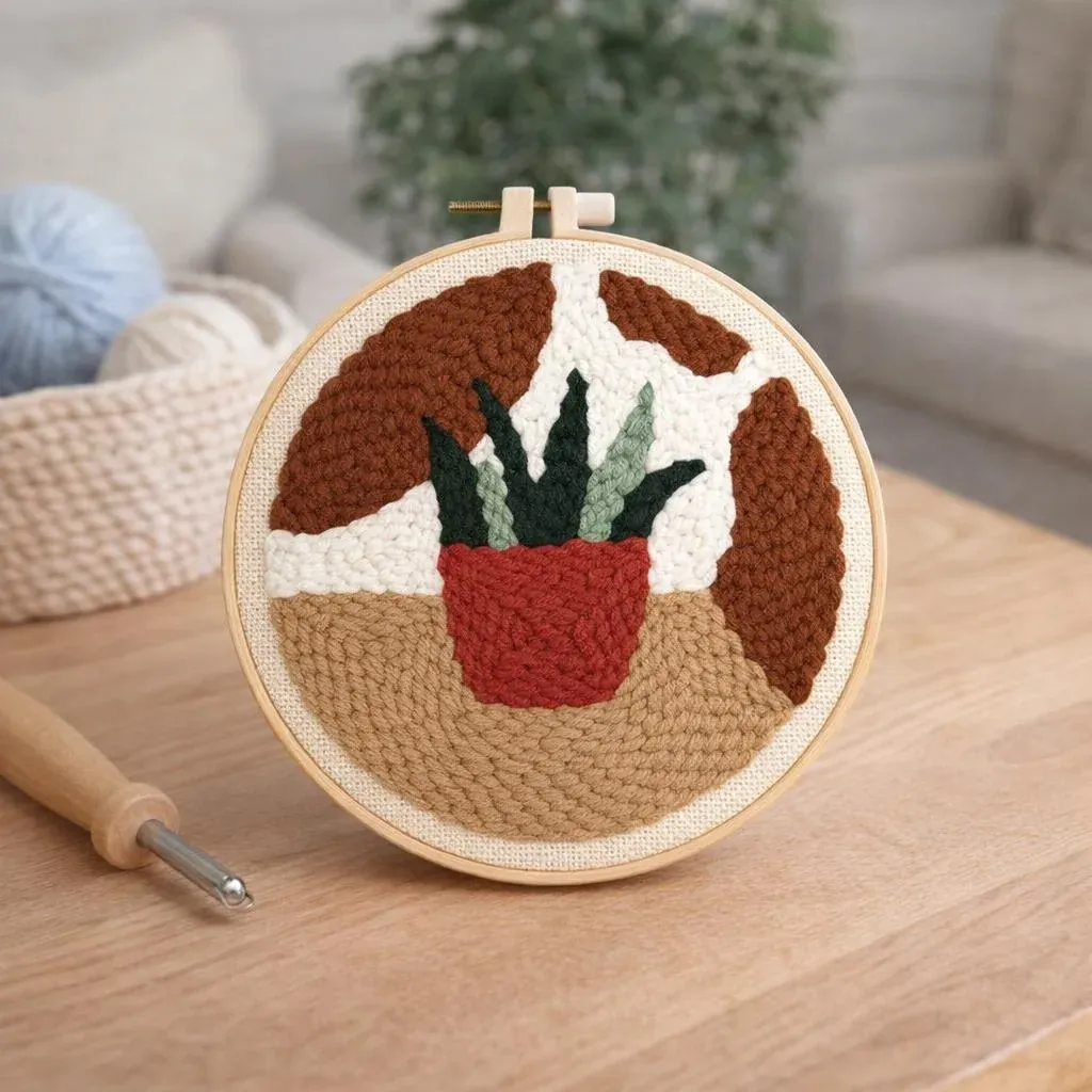 Kit punch needle plante en pot rouge à boucler