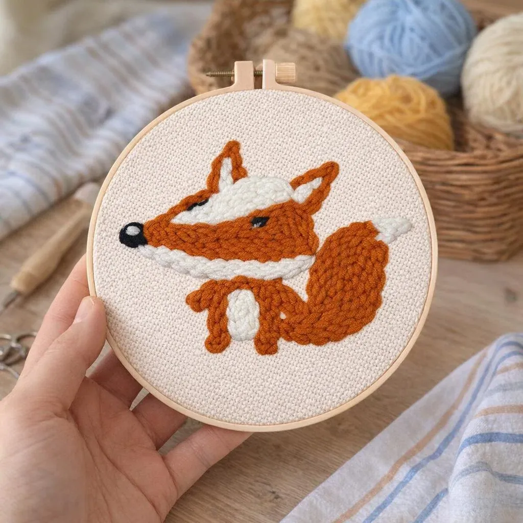Kit punch needle renard mignon à bouclettes